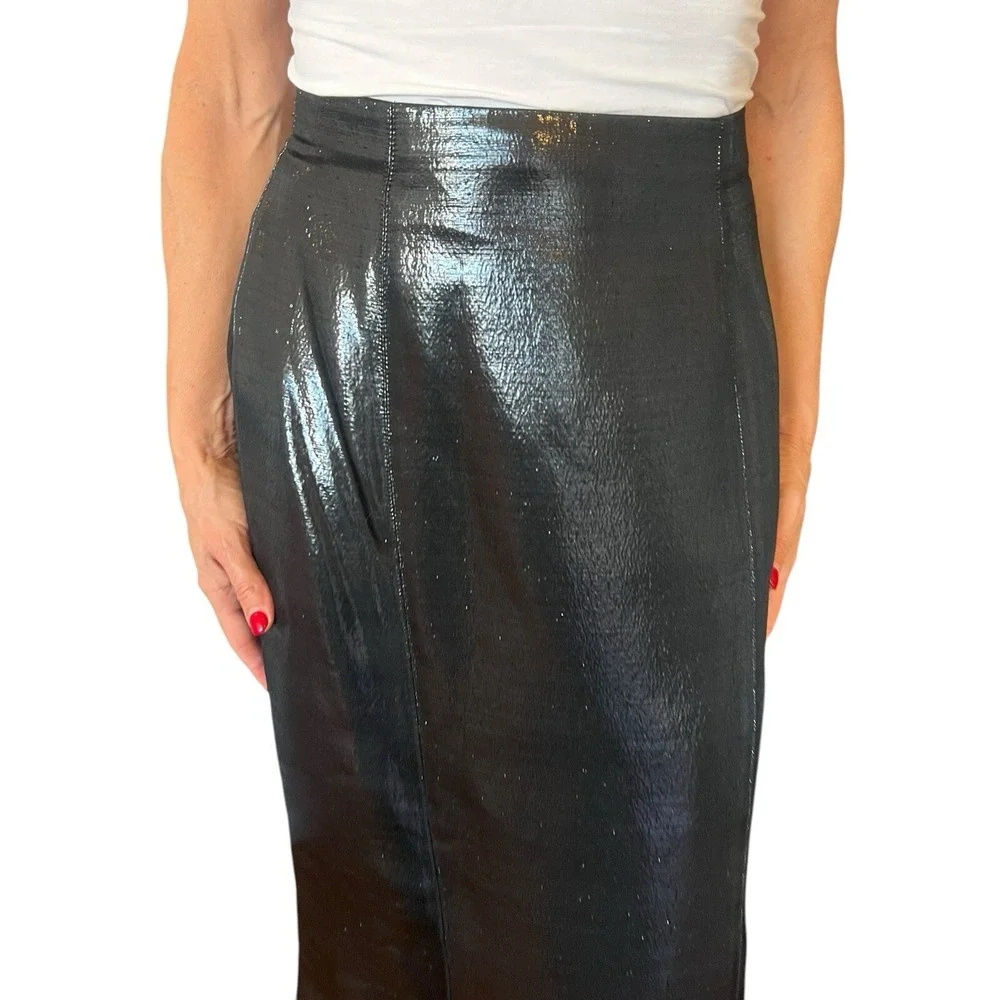 WOMEN'S PAMELLA ROLAND BLACK METALLIC LONG MAXI FORMAL SKIRT  6